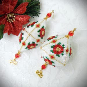 Beaded Poinsettia All Triangles DIY Christmas Ornament TUTORIAL/PATTERN