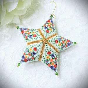 Flower Bouquet Beaded 3D Peyote Puffy Star Ornament TUTORIAL/PATTERN