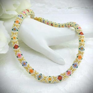Beaded Tubular Peyote Flower Diamonds Necklace TUTORIAL/PATTERN