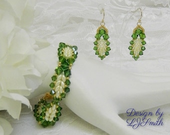 BRACELET TUTORIAL - Beaded Crystal & SuperDuo Bracelet and Earrings "Leaves of Color" Set