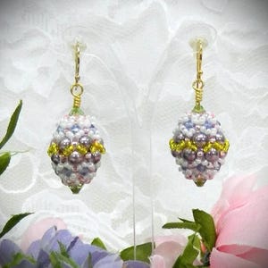 Easter Egg Earrings with Beaded Pearl, Crystal & Seed Beads TUTORIAL/PATTERN