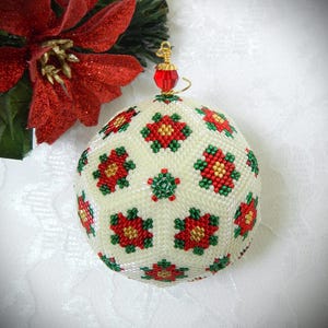 3D Peyote Triangle Beaded Ball Poinsettia Christmas Ornament TUTORIAL/PATTERN