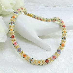 Beaded Tubular Peyote Flower Diamonds Necklace TUTORIAL/PATTERN