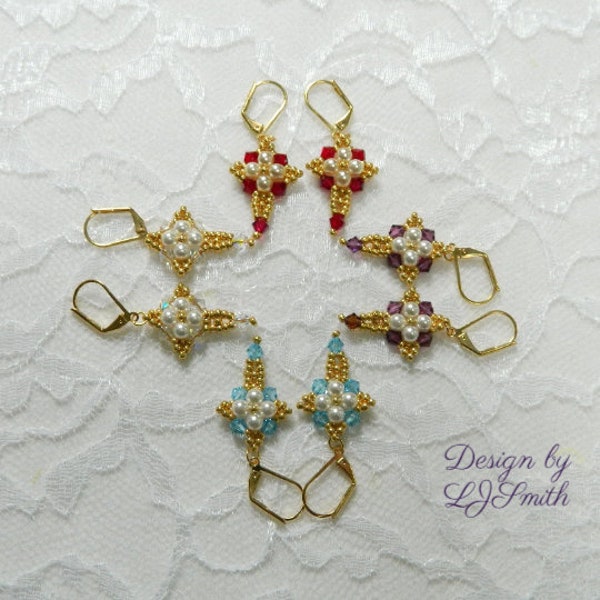 BEGINNER BEADING TUTORIAL - Beaded Crystal and Pearl Birthstone Cross Earrings