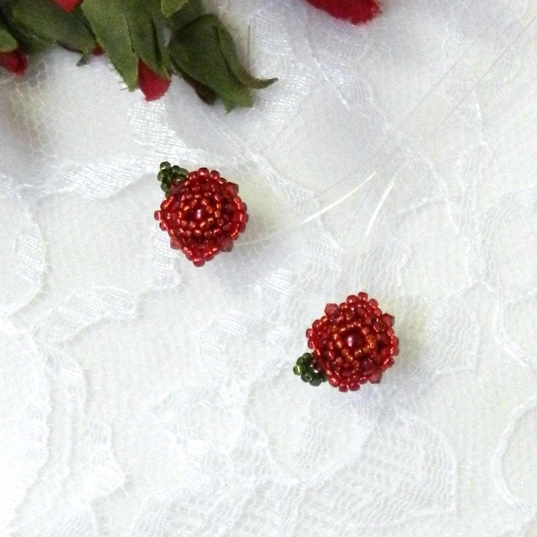 Beaded Crystal & Seed Bead "Miniature Rose" Post Earrings TUTORIAL
