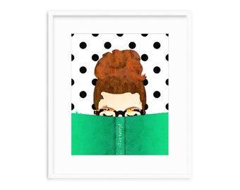 Bella Bookworm -- Watercolor Print -- Home Decor -- Read Colorfully