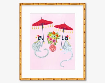 Chinoiserie Monkeys -- Art Print -- Home Decor