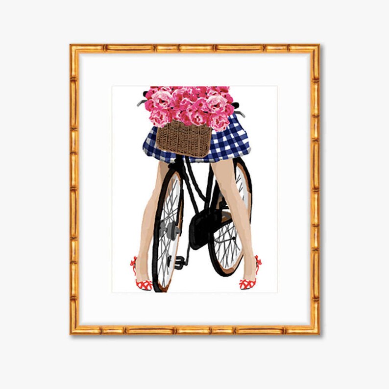 Budding Fashionista Watercolor Bike Print With a Basket of - Etsy