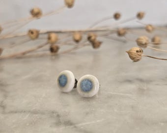 Blue Turquoise Porcelain Stud Earrings Micro Dot Earrings Blue Eye