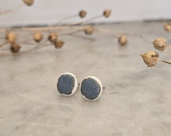 Matte blue green porcelain stud earrings, micro blue green dot earrings