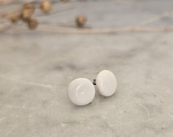 Porcelain stud earrings, micro white dots