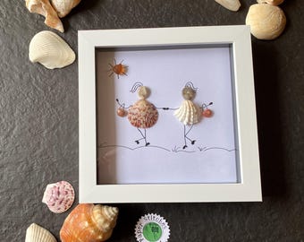 Handcrafted Shell Art Girls Day Out Wall Hanging – Beach Inspired Home Decor, Unique Coastal Decor, Perfect Gift for Friends or Besties