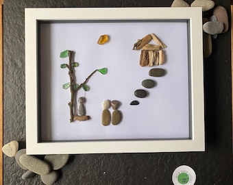 Pebble Art Family of 3: Sea Glass Swing, Unique Wall Hanging
