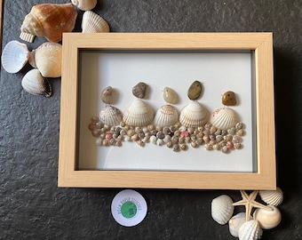 Handcrafted Pebble/Shell Art - Coastal Birds framed picture or wall hanging decor