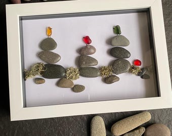 Handmade Pebble & Sea Glass Art: Coastal Birds on Rocks