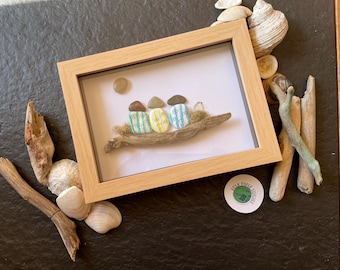 Pebble Art Beach Houses | Coastal Wall Art | Handmade Stone Art | Seaside Home Decor Gift
