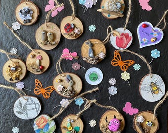 Handmade Spring Wood Slice Ornament: Rustic Easter Decor