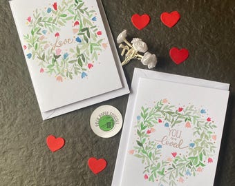 Watercolor Heart Wreath Card: Hand-Painted Valentine's Day Greeting