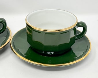 Small Apilco France Cup and Saucer Porcelaine Bistro Green and Gold