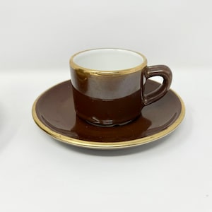 Apilco France Brown and Gold Expresso Coffee Cup and Saucer Porcelaine Bistro