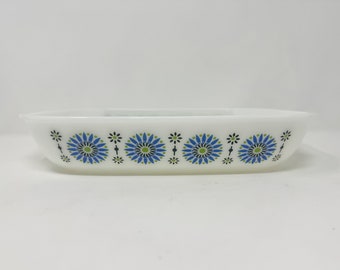 Rare JAJ Pyrex Iris Blue Medallion Chicken Roaster / Casserole Dish 535