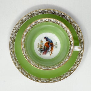 Epiag Royal Exotic Birds Cup and Saucer Teaset Czechoslovakia Green and Gold Design 9 image 1