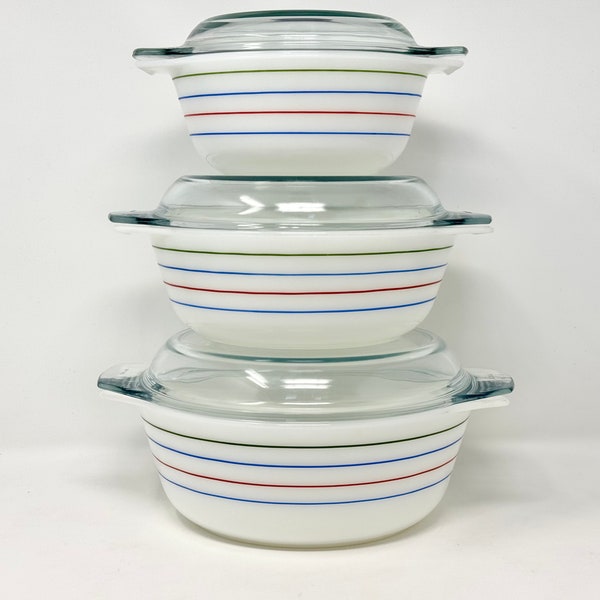 Set of 3 Spectrum Stripes Pyrex England Casserole Dishes