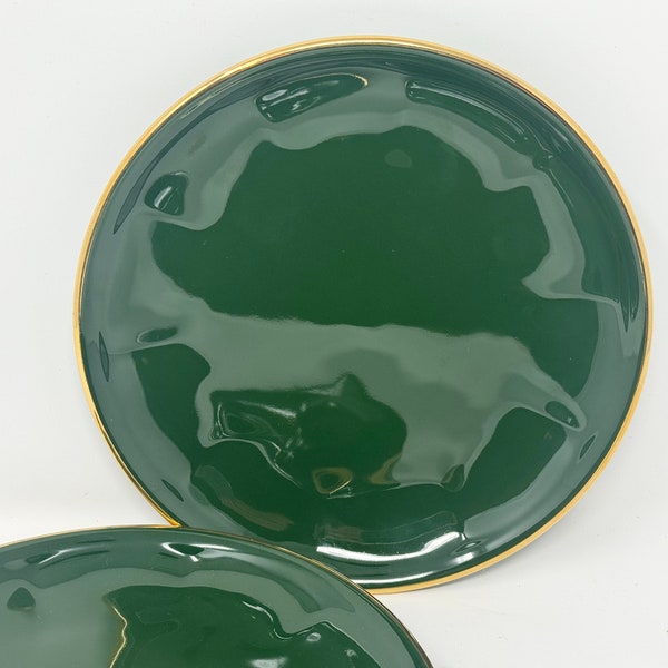 Assiette plate en porcelaine Apilco France Bistro Vert et or