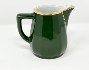 Apilco France Milk Jug Porcelaine Bistro Green and Gold Creamer