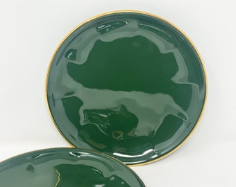 Apilco France Dinner Plate Porcelaine Bistro Green and Gold