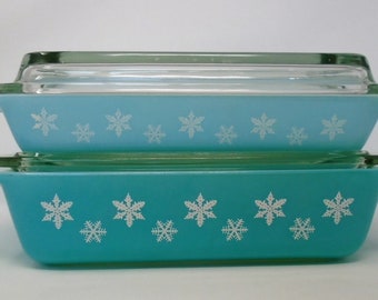 Rare JAJ Light Duck Egg Blue Gaiety Snowflake pyrex Shallow Size Space Saver Casserole Dish
