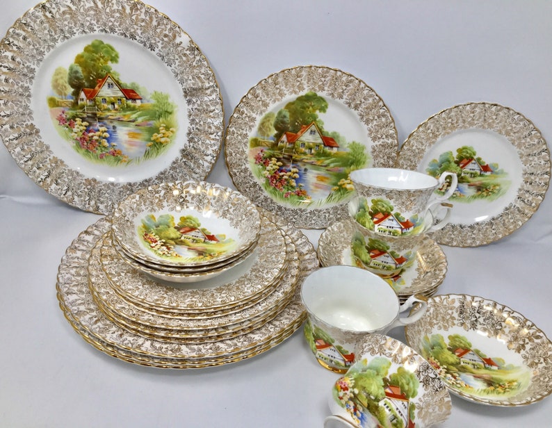 Vintage Dinner & Tea Set Country Cottage Dorcester China Plate Etsy