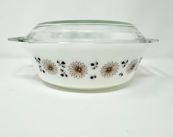 Rare JAJ Pyrex Brown Daisy 509 Casserole Dish