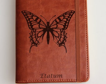 Butterfly Leather Journal, Custom Quote Notebook, Elastic Closure