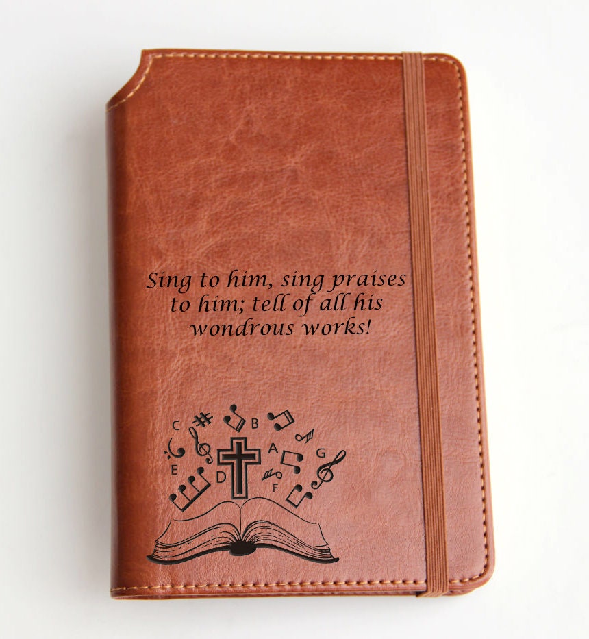 Custom designed  Music Notes Journal with custom quote or custom text leather bound with elastic strip fully personalized journal