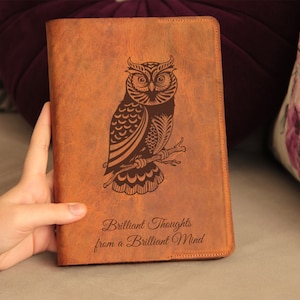 Custom journal cover tree drawing, laser engraved genuine crazy horse  leather.