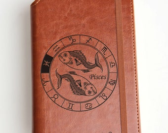 Pisces Leather Journal Zodiac Sign Horocope Laser Engraved A Cool Gift For Your boy or girl friend