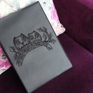 Custom mandala owl journal cover Order, laser engraved leather bound custom refillable journal image 5