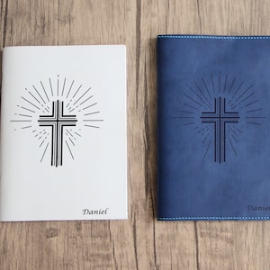 Custom journal cover Order, laser engraved leather Christian Cross Illustration