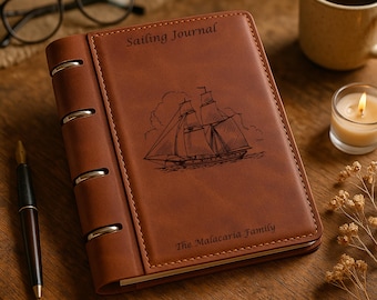 Personalized Leather Sailing Journal, Custom Engraved Ship Log Book, Nautical Notebook