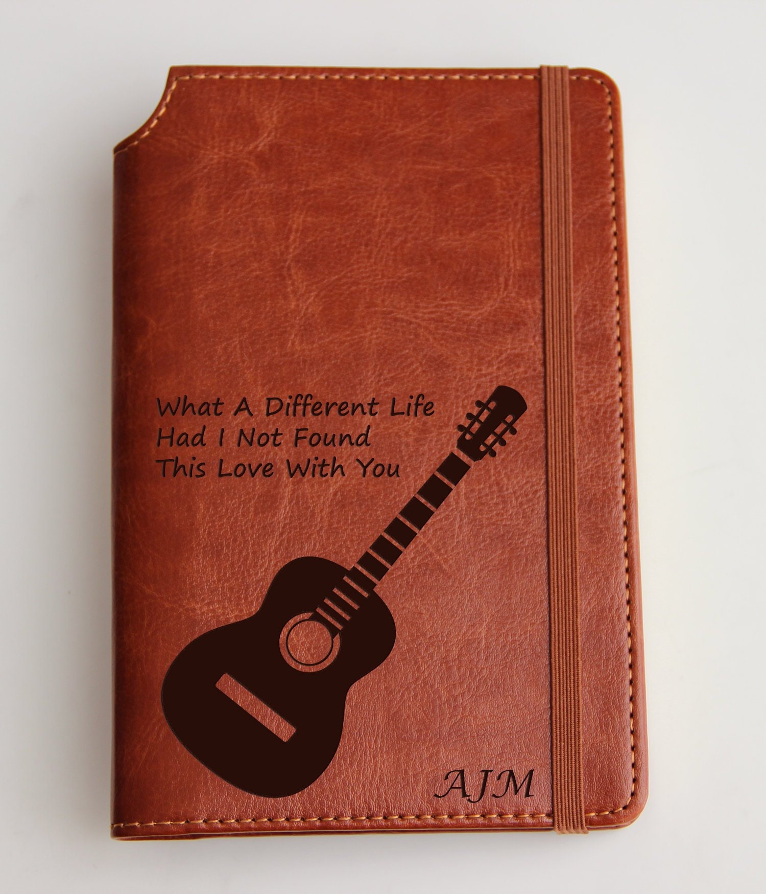 Custom designed  Music Notes Journal with custom quote or custom text leather bound with elastic strip fully personalized journal