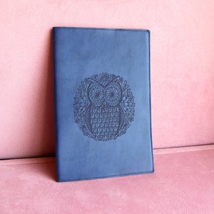 Custom mandala owl journal cover Order, laser engraved leather bound custom refillable journal image 1