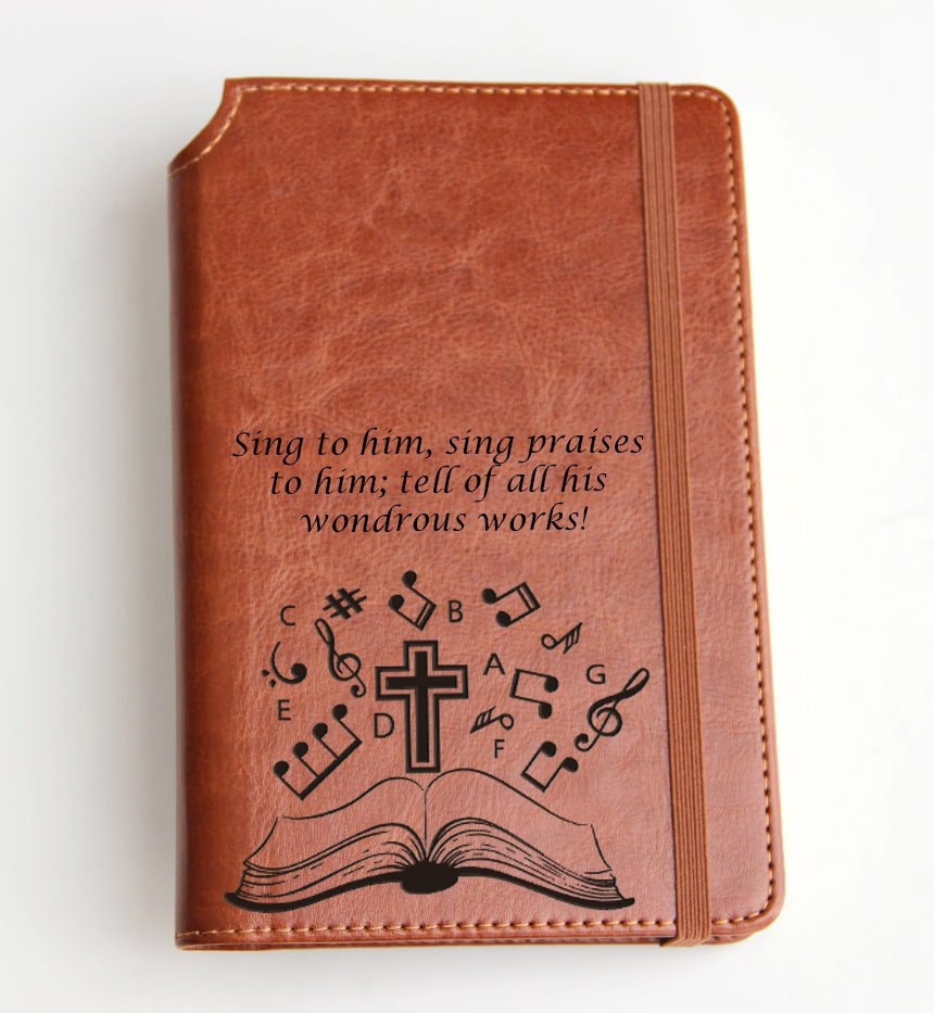 Custom designed  Music Notes Journal with custom quote or custom text leather bound with elastic strip fully personalized journal