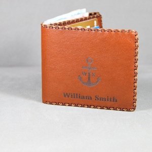 Cartera para hombre cosida a mano de cuero genuino bi-fold personalizable Cartera para hombre cosida a mano un regalo perfecto para sus seres queridos, para él, para papá