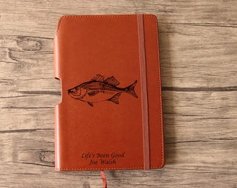 Leather Bound Fish Journal, Single Line Art
