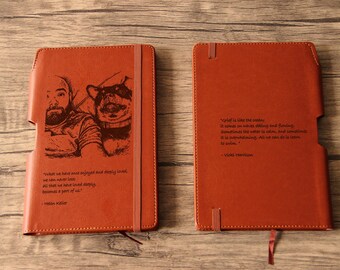 Personalized Leather Journal, Custom Engraved Sketchbook, Photo Gift