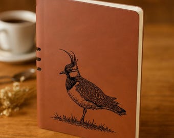 Engraved peewit bird Journal  leather bound