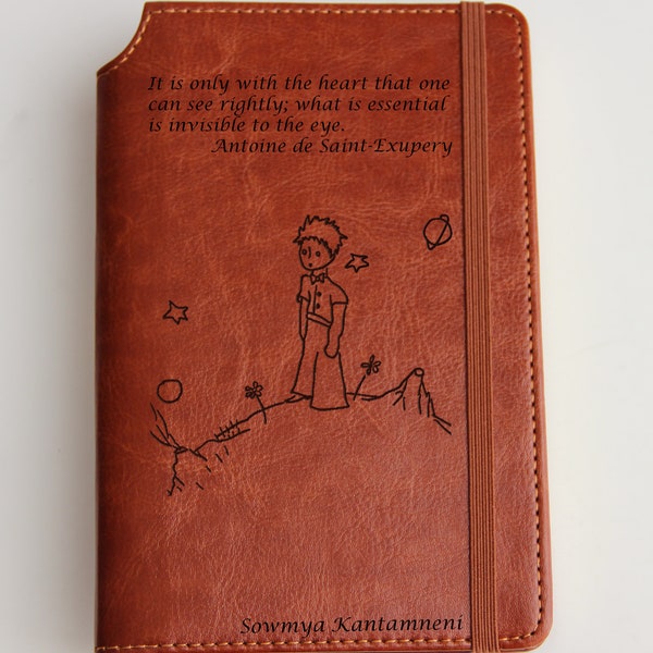 Personalized The Little Prince Journal Fully Customizable engraved with custom quote or custom text leather bound with elastic strip