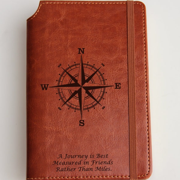 Custom Compass Rose Journal  laser engraved Journal Fully personalized with custom quote or custom text leather bound with elastic strip