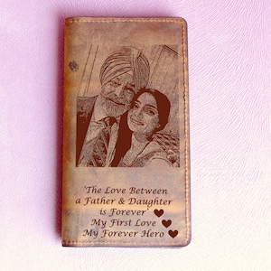Personalizza la custodia del telefono con foto e testo personalizzata, portafoglio, portafoglio lungo in vera pelle bi-fold, un regalo perfetto per papà